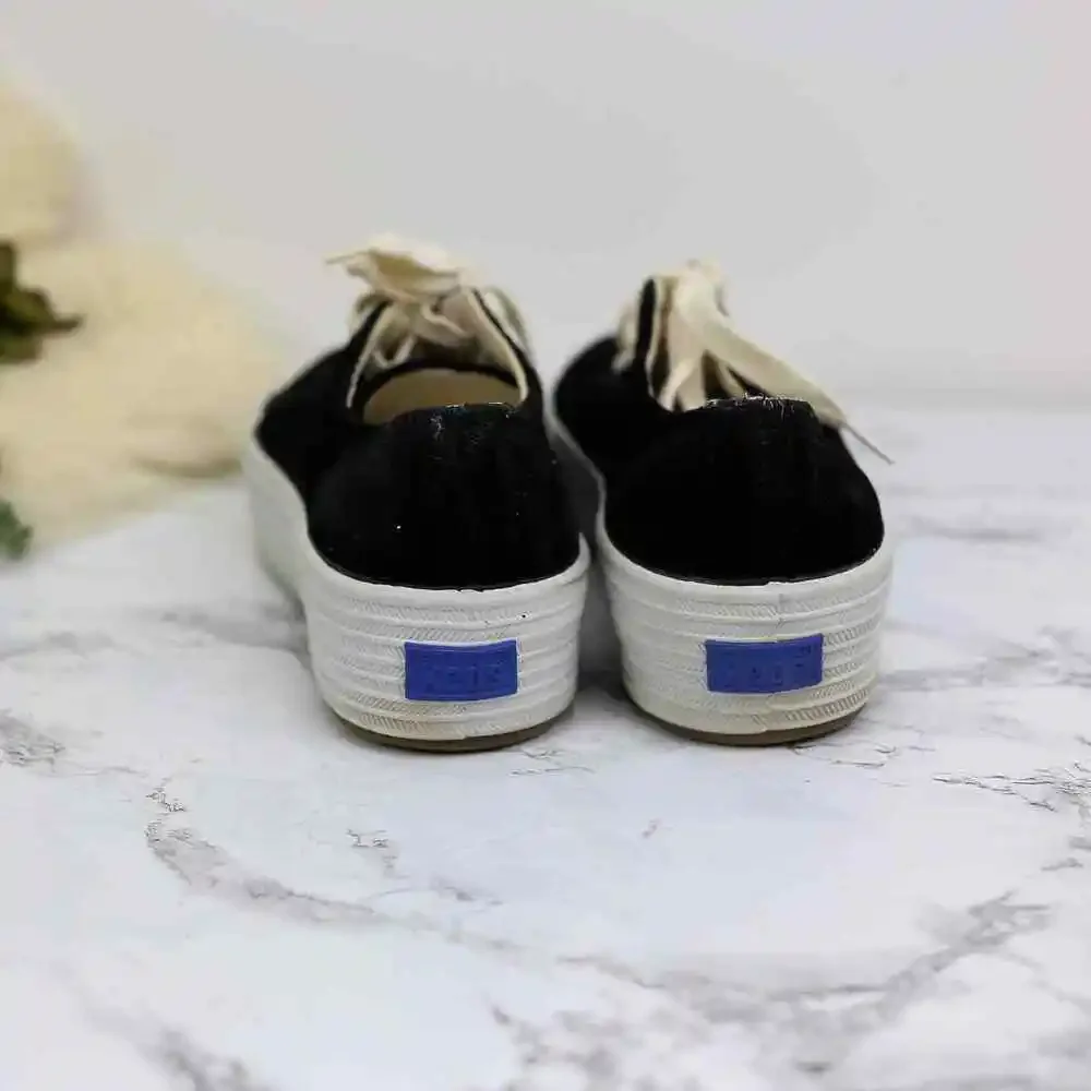 Keds Black Velvet Lace Up Low Top Platform Sneakers Size 8 Women's